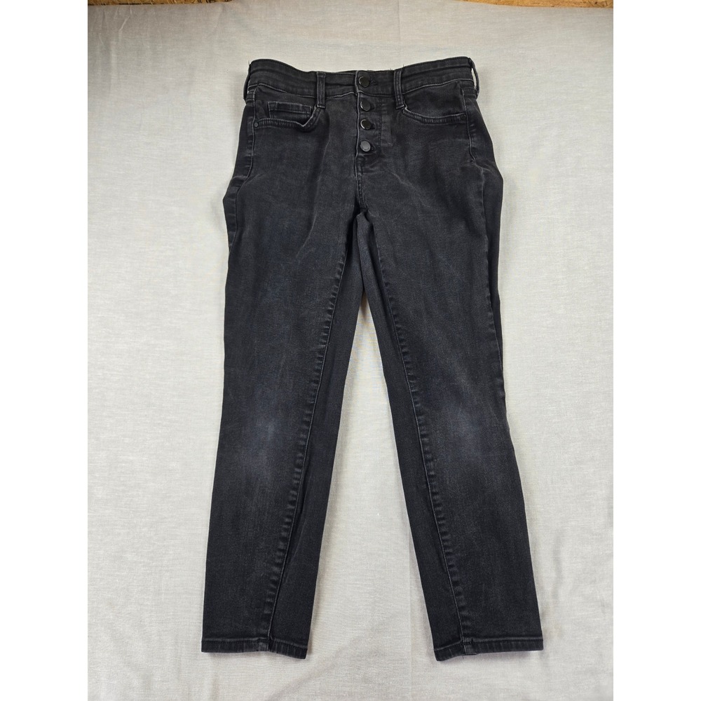 Nine West Womens Skinny Ankle Jeans Faded Black High Rise Button Fly Size 4